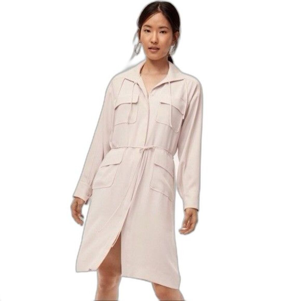 Aritzia Babaton Womens Size Large Cream Howitt Utility Multi Pocket Shirt Dress